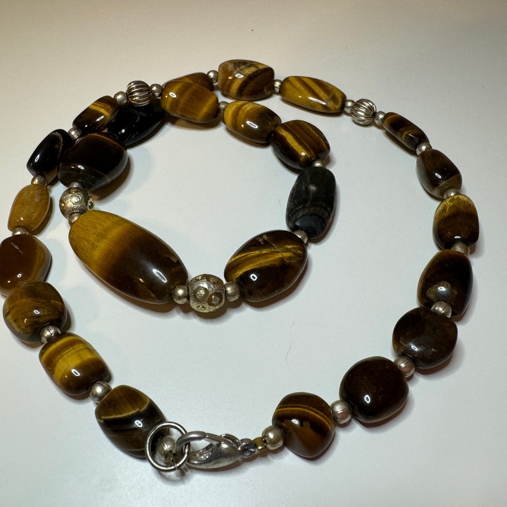Vintage Polished Semi Precious Gem Stone Necklace 18” Lobster Claw Clasp